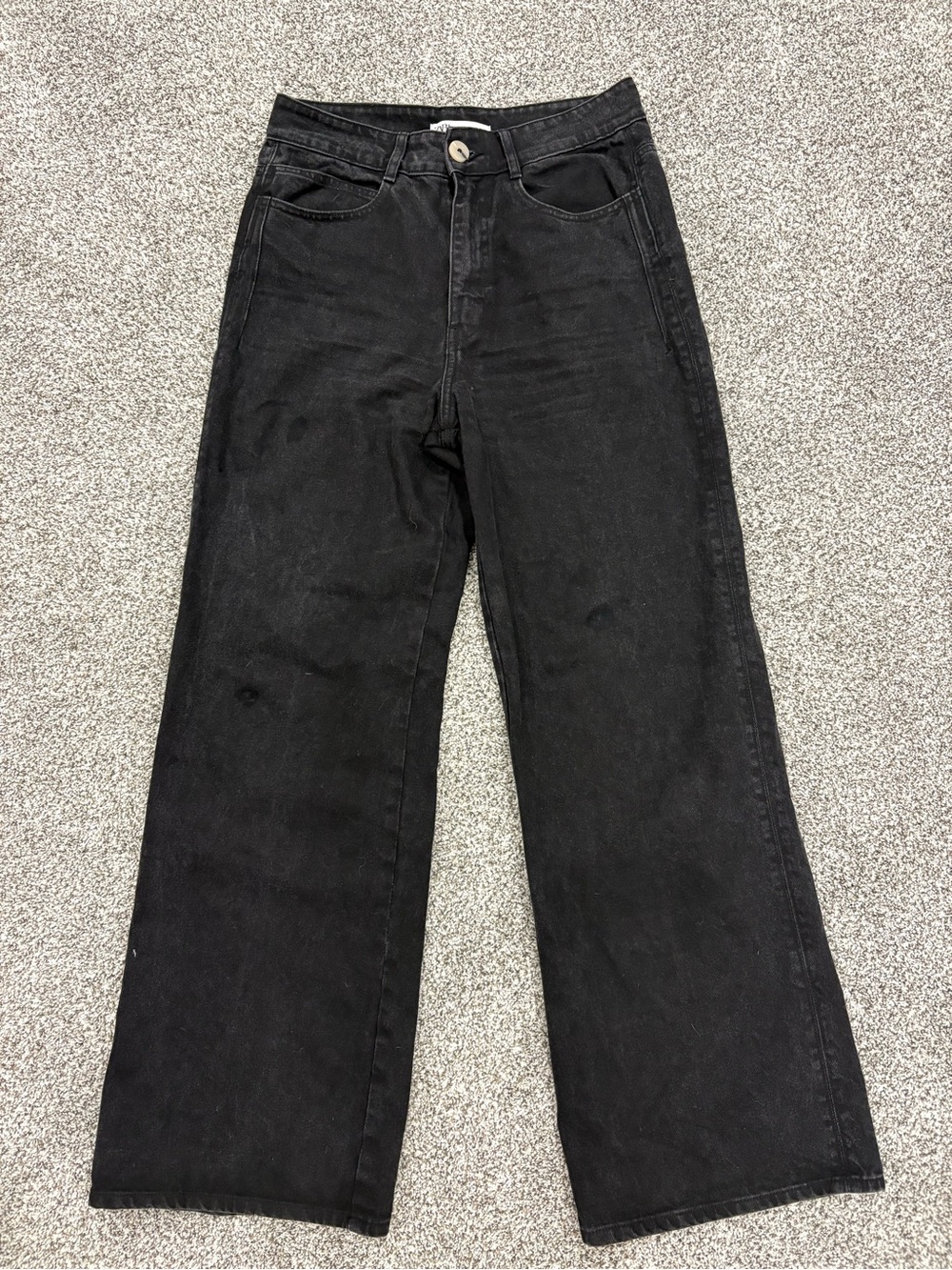 Zara Black High Rise Wide Leg Jeans Full Length Size US 10 EU 42 - Picture 1 of 7